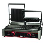 Winco EPG-2 Dual Panini Grill Ribbed Cast Iron 19" x 9" Cooking Surface WINC-EPG-2