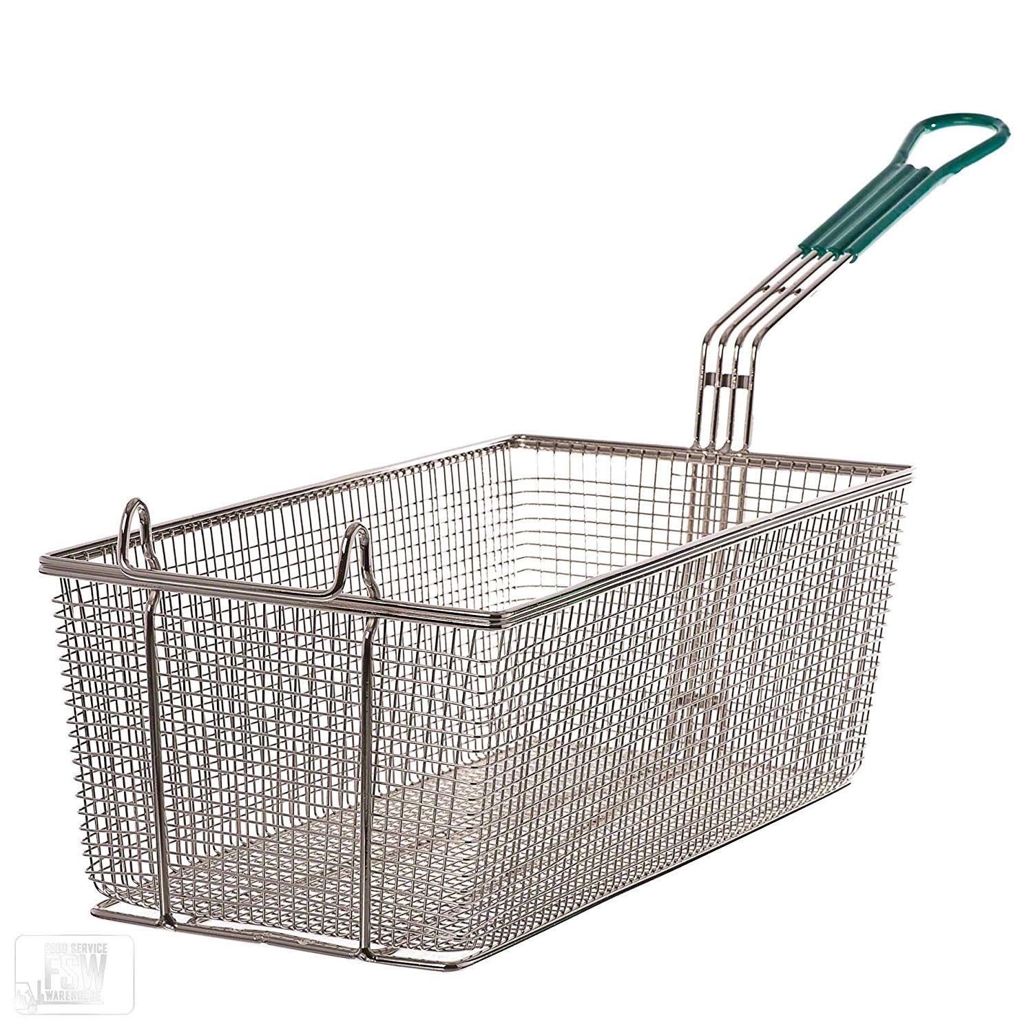 Winco FB-40 Fry Basket With Yellow Handle - Medium Size 17" X 8.5" X 6", Iron Nickel-Plated