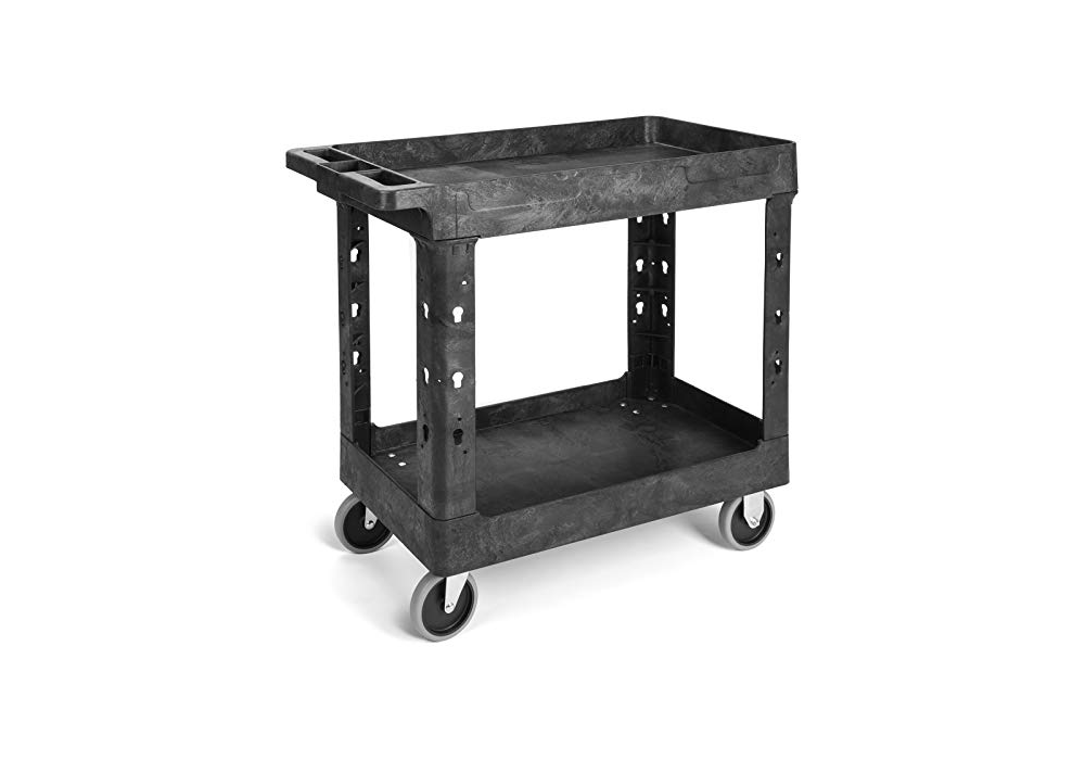Heavy Duty Utility Cart with Wheels Safely Holds up to 500 lbs - 2 Tier  Black Service Cart