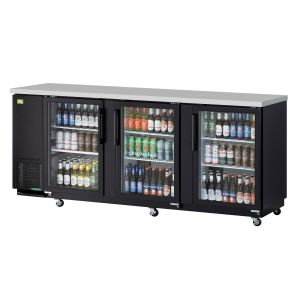 RefrigerationX XBB-4SG-N 3-Door Back Bar Coooler (90") Glass Door, Black Vinyl Ext. REFX-XBB-4SG-N