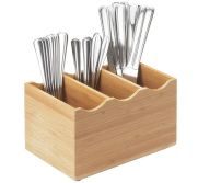 Cal Mil Plastics 1244 Flatware Holder Bamboo 3 Compartments CALI-1244